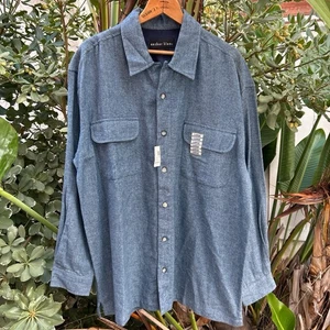 Vintage 2000s Anchor Blue Steel Blue Cotton Button-Up Shirt L - Picture 1 of 4