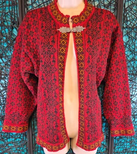 VTG DALE OF NORWAY WOOL SWEATER WOMENS S PEWTER CLASP OPEN FRONT CARDIGAN FLAWS - Picture 1 of 18
