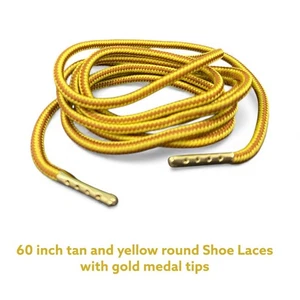 Strings Tan/yellow with Gold metal tips Shoelaces Round  60" long - Picture 1 of 1