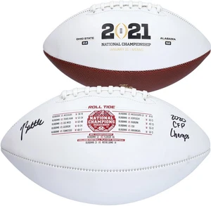 Jordan Battle Crimson Tide signiert 2020 CFP Champions White Panel Fußball mit Insc - Bild 1 von 1