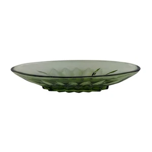 Vintage Green Pressed Glass Oval Serving or Candy Dish, Mid Century Avocado - Picture 1 of 17