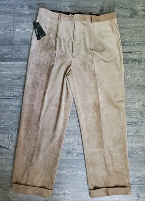 BAGAZIO Corduroy Chino Pants Men's Size 42 x 32 Tan Pleated Cuffed Classic Soft - Image 1 of 4