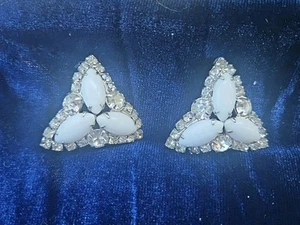 Vtg Juliana D&E? Milk Glass Triangle Rhinestone Clip On Earrings #6 - Picture 1 of 5