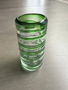 2 Bicchieri messicani soffiati a mano verde vorticoso - Foto 1 di 3
