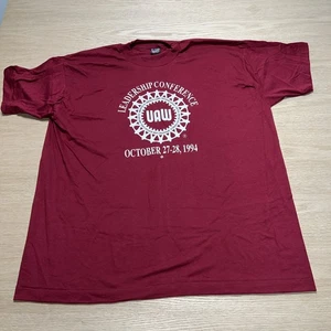 T-Shirt Vintage UAW XXL Red Union Local anni 90 Made in USA Auto Workers United - Foto 1 di 19
