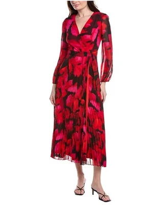 Taylor Chiffon MultiColor pleated lined Wrap Dress Women's Belted Vneck 14 - Image 1 of 4