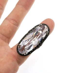 Judith Jack Sterling Silver Rock Crystal Quartz and Marcasite Ring Size 7.75 - Picture 1 of 4