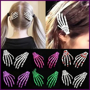 2 Pezzi/Set Nuovo Teschio Mano Osso Pinza Forcina Fantasma Scheletro Fermagli Capelli - Foto 1 di 30