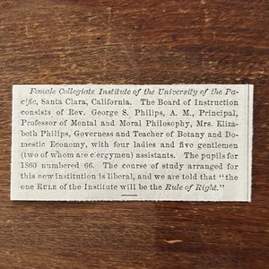 Female Collegiate Institute of the Pacific Santa Clara 1861 Original AD8-P21 - Picture 1 of 2