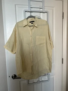 Irish 100% Linen Men's Long Sleeve Size L Made in Hong Kong Light Yellow XL - Picture 1 of 4