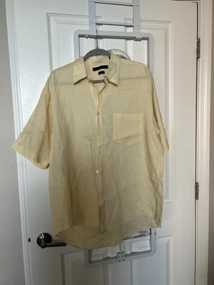 Irish 100% Linen Men's Long Sleeve Size L Made in Hong Kong Light Yellow XL - Image 1 of 4