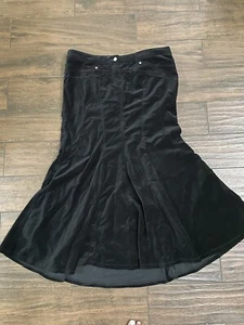 Bisou Bisou Black Velvet A- Line Kick Flare Long Maxi Skirt Plus Size 16 Y2k - Picture 1 of 9