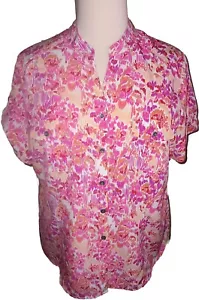 Laura Scott 20 22W Colorful Disty Floral Short Sleeve V-Neck Camp Shirt Top NEW  - Picture 1 of 12