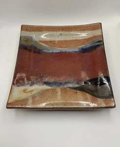 Orange rote Glasur Kunstkeramik Steinzeug Platte-Schale signiert Peters 7" - Bild 1 von 4