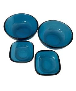 Sven Palmqvist "FUGA" blau Glas Dessertschale Set Orrefors 50er Jahre Schweden 2 Größen - Bild 1 von 7