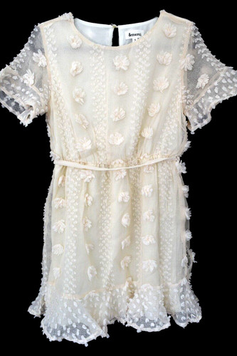 OFF WHITE &Merci abito balza panna con applicazioni floreali bianco sporco foderato con cintura BELLO NUOVO SENZA ETICHETTE S