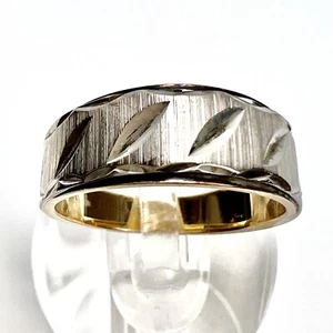 DASON 14K Solid Yellow White Gold Mens Women’s Etched Ring Band Sz 6.75, 4.81g - Picture 1 of 12