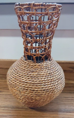 12" American Rope & Reed Handwoven Basket - Vase Mid-Century Modern Cover