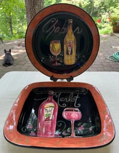 Set 2 Certified International Riviera Large Serving Trays Wine Bottle New w Tags - Picture 1 of 12