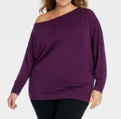 Ava & Viv Women's Plus Size Long Sleeve Asymmetrical Knit Top Purple 2X - Imagem 1 de 4