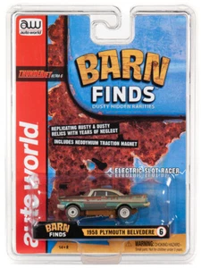  AUTO WORLD SC345 BARN FINDS 1958 PLYMOUTH BELVEDERE THUNDERJETS 1/64 SHOT CAR - Picture 1 of 2