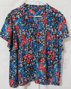 NWT Zac & Rachel Women V-neck Floral Blouse Ruffled Short Sleeves Plus Size 2X - Picture 1 of 6