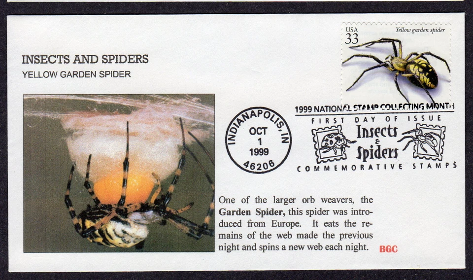 1999 Insects & Spiders YELLOW GARDEN SPIDER (Scott 3351d) - BGC FDC NP513 - Image 1 of 1