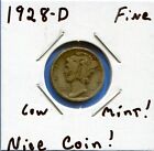 W@W 1928-d  MERCURY DIME !!!! ( Nice Coin !!!! ) FINE  !!!!!