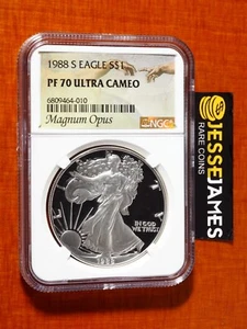 1988 S PROOF SILVER EAGLE NGC PF70 ULTRA CAMEO MAGNUM OPUS LABEL - Picture 1 of 2