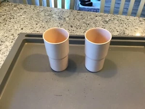 Vintage Lot of 2 Tupperware Stackable 16 ounce Tumblers Cups Peach/Beige #2412 - Picture 1 of 4