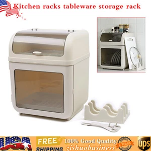 Covered Kitchen Dish Drying Rack Plastic Dustproof Drain Storage Box Basket Hold - Picture 1 of 13