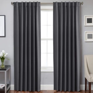 Blackout Curtains Thermal Insulated Window Treatment Panels Room Darkening Black - Picture 1 of 8