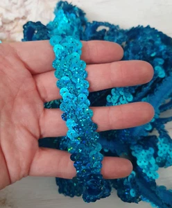 1m turquoise hologram sequin Stretch Elasticated Trim Sewing Craft Costume 20mm - Picture 1 of 2