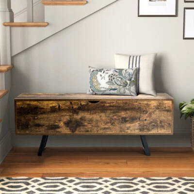 117cm Wooden Storage Bench Ottoman Chest Box Hallway Bedroom Bench w/Metal Legs - Image 1 of 4