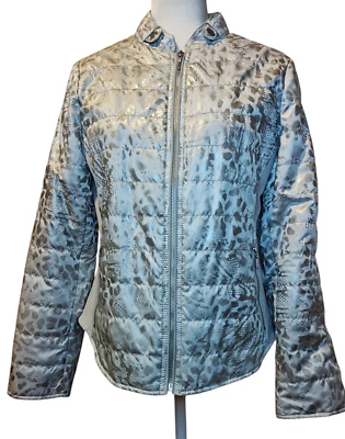 New Chico’s Jacket Women's Size M Animal Shine Quilted Jacket Coat Silver Gray - Image 1 of 4