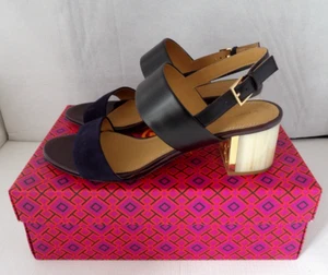 Neu im Karton authentisch Tory Burch Gigi 55 mm schwarz Seide Wildleder Leder Blockabsatz Sandale 9M - Bild 1 von 13