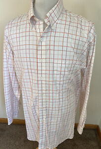 Brooks Brothers Country Club Button Shirt White Orange Red Plaid Checks Sz XL