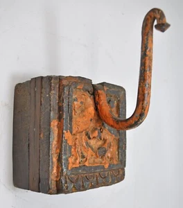 Antique Wooden Wall Hanging 1 Hook Hanger Original Old Hand Carved - Picture 1 of 8