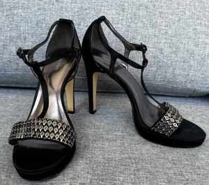 Tacones Calvin Klein para mujer fiesta negro satinado cadena correa de remache talla 8,5 - Imagen 1 de 11
