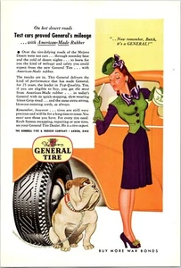 Anuncio impreso 1944 General Tire Pretty Lady Bulldog Inglés Comprar bonos de guerra 6,5 x 10 - Imagen 1 de 1