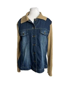By Design Sport Denim Jacket Ribbed Knit Sleeves Back Womens Size XL Y2K Style - Picture 1 of 9