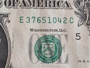 Broken Ladder, One Dollar Bill, Fancy Serial Number, E37651042C, FREE SHIPPING - Picture 1 of 2