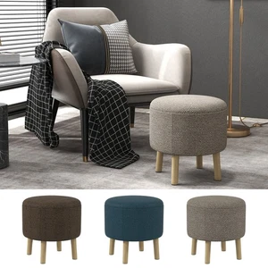 Round Storage Stool, Linen Fabric Upholstered Foot Stool - Picture 1 of 34