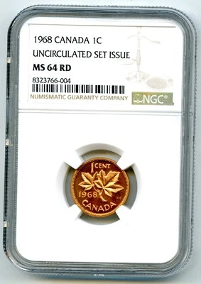 1968 CANADA CENT NGC MS64 RD COPPER PENNY UNCIRCULATED SET ISSUE - Image 1 of 2