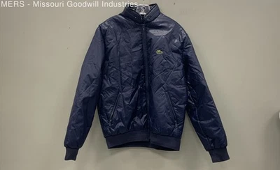 Jaqueta Bombardeiro Vintage Izod Lacoste Masculina Azul Marinho Nylon Sólido - Tamanho Médio - Imagem 1 de 4