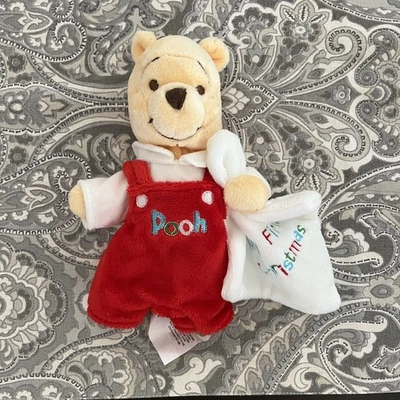 Disney Pooh My First Christmas Plush Baby Toy Bean Bag Bear Disney Store 8" - Image 1 of 4