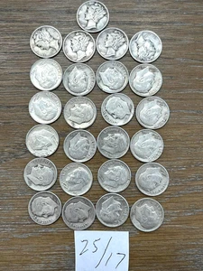 25 -90 % Silber Roosevelt/Liberty Dimes vor 1964 gemischte Daten zirkuliert KOSTENLOSER VERSAND - Bild 1 von 2