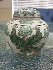 Teal & Gold Peacock , Lid Canister Gold Imari ,Hand Painted  - Picture 1 of 9