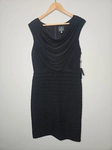 Adrianna Papell Kleid 12 schwarz Wasserfallausschnitt Vamp dunkel Femme Abend Event Cocktail - Bild 1 von 10