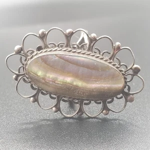 VINTAGE 925 STERLING SILVER ABALONE PAUA SHELL LACE RING SIZE 6.25 J1 - Picture 1 of 6